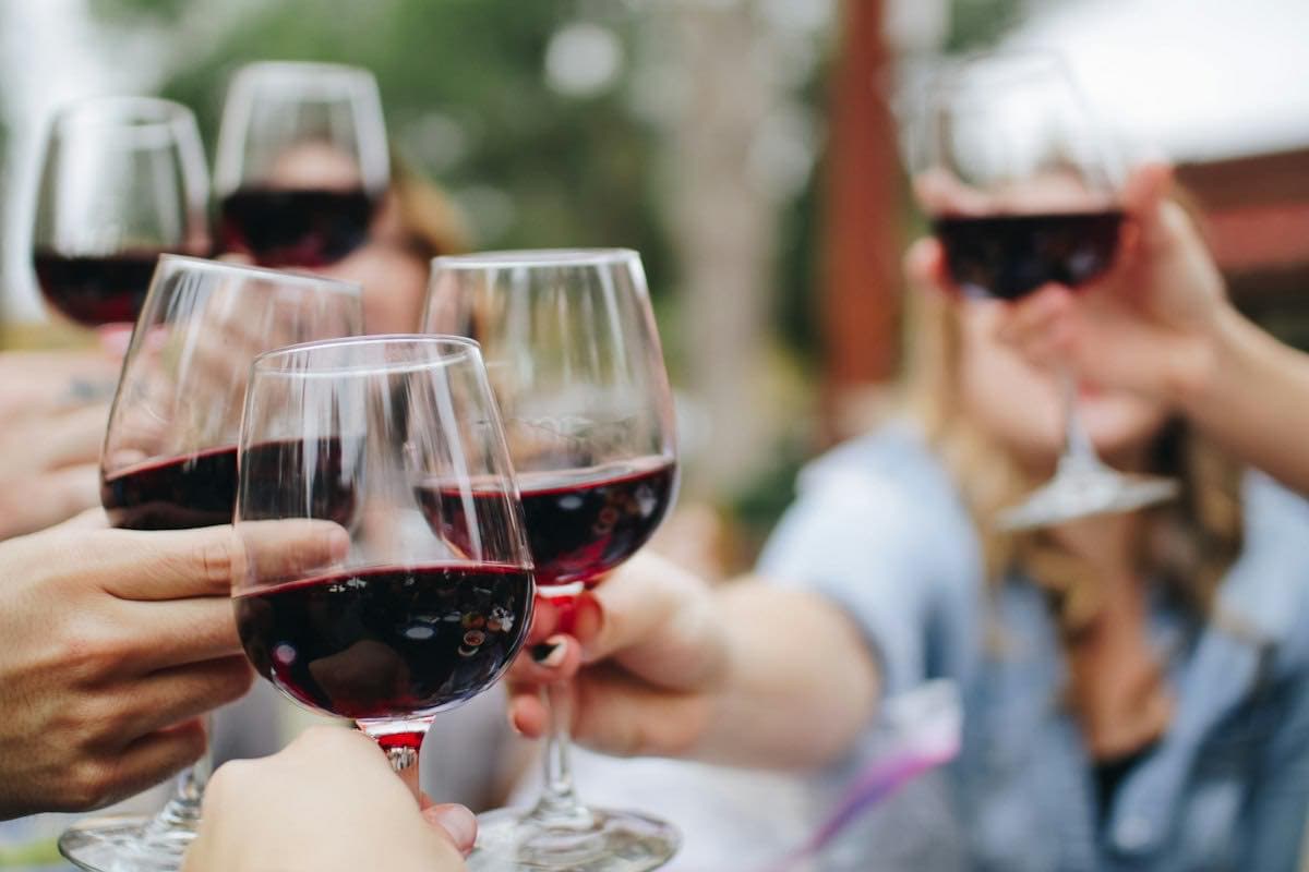 Friends raising wine glasses together