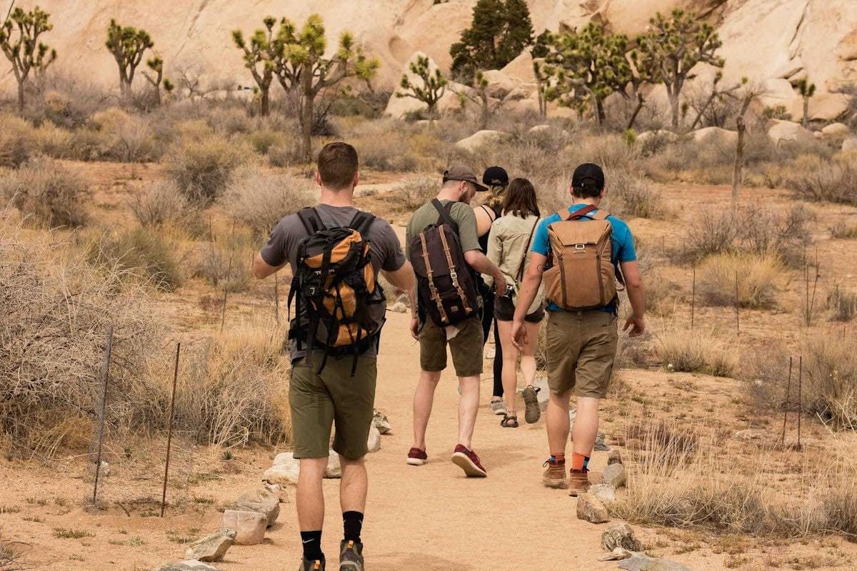 A small group walking along a pathway