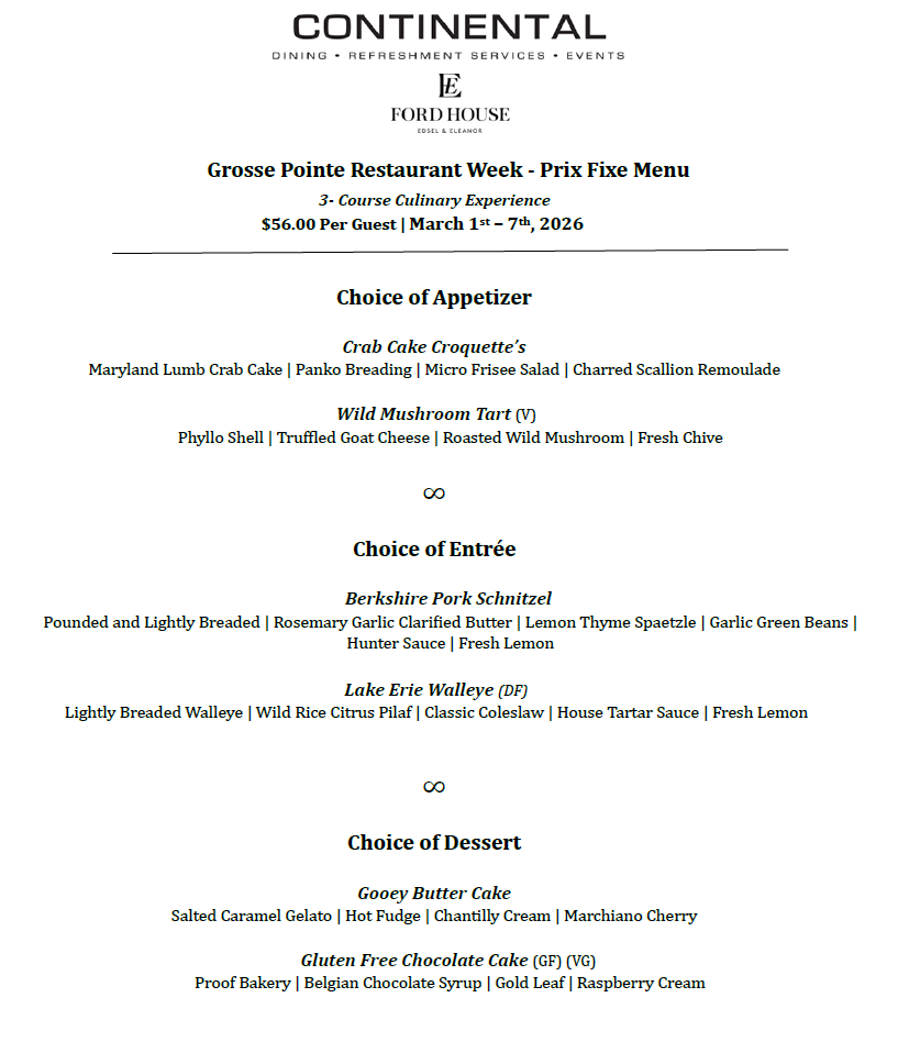The Continental at Ford House on 2026 Grosse Pointe Restaurant Week