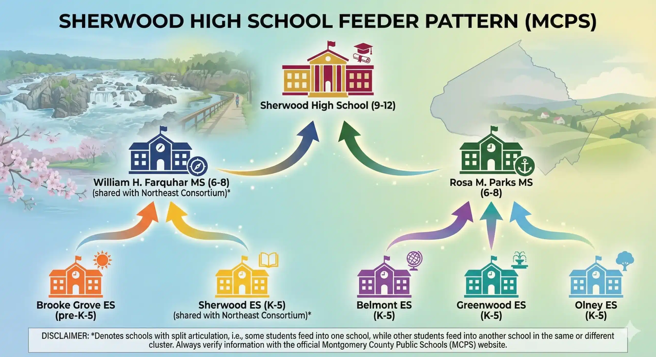 Sherwood HS Cluster on Schools | DC Metro School Boundaries Map