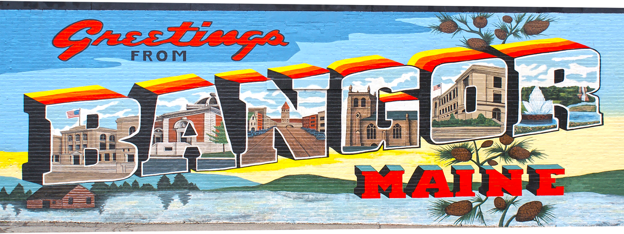 Bangor Postcard Mural on Downtown Bangor Public Art